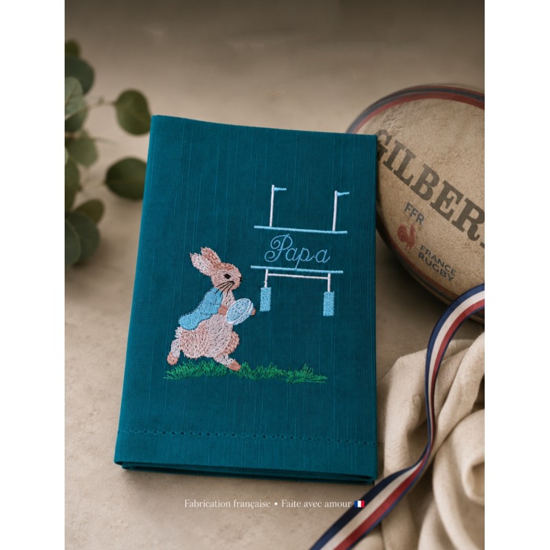 serviette brodé pierre rugbyman